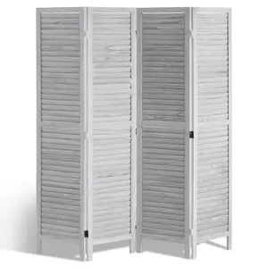 Wood Room Divider, 4-Panel Folding Privacy Screen, 66.9-Inch Tall Indoor Wooden Partition, Portable Room Divider for Home Office Decor and Room Separation, Suitable for Living Room, Bedroom, Kitchen, Restaurant (Light Grey)