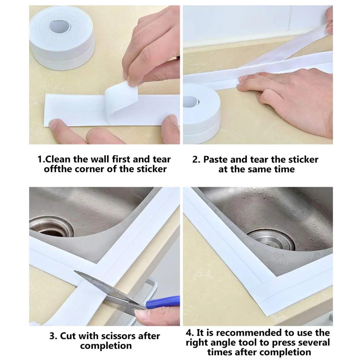 White Waterproof Caulk Tape 5-meter Extended Upgrade Version Waterproof Mold-Proof Sealing Strip-Industrial Strength,  Tape for Bathroom Kitchen Sink Toilet Tub Edges Easy Application & Durability