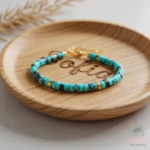 Blue Jasper Bracelet - Jasper Barrel Stone Beads Bracelet Gold Clasp - Healing Bracelet Gift for Her - 2x4mm Natural Stone - Adjustable Fit - Elegant & Versatile for Adults