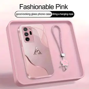 Wave Art 26 letter Phone Case, Suitable for [Galaxy Note20 Ultra 5g] high-end women's, Lanyard a beautiful four-leaf clover lanyard is included🍀 952