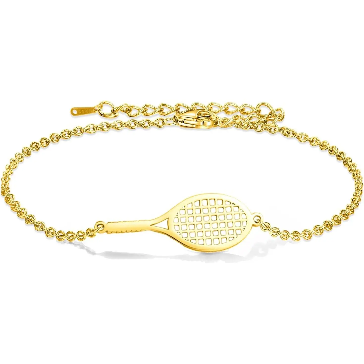 Tennis Racket Bracelet for Women Men Dainty Adjustable Racket Charm Layering Sport Bangle Bracelet Lover Jewelry Tennis Gifts for Women Men Players