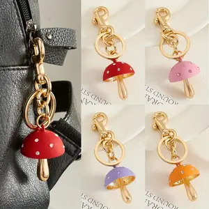 1pc Cute Mushroom Keychain for Women - Alloy Rhinestone-Embellished Bag Charm with Lobster Clasp, 4 Color Options (Red, Pink, Orange, Purple) - Mothers Day Gift, Fashion Accessory, Decorative Keychain | Whimsical Accessory | Goldtoned Chain