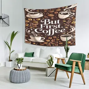 Music-Themed Linen Digital Print Tapestry - Wrinkle Resistant No-Power Decorative Photo Mat Cloth Wall Hanging - Daily Home Decor for Living Rooms, Bedrooms - Ideal Christmas, Wedding Gift for Coffee Lovers
