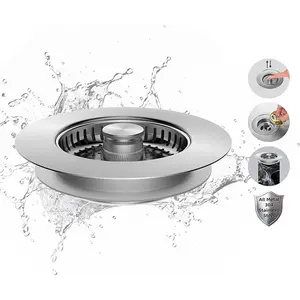 3 in 1 Kitchen Sink Drain Strainer, Upgraded Anti-Rust Sink Stop Combo, Anti-Clogging Stainless Steel Basket Strainer with Metal Handle for US Standard 3-1/2" Drain