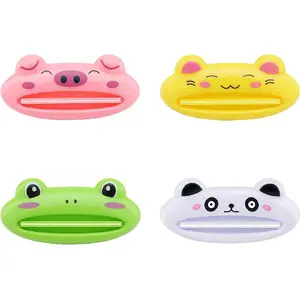4-Piece Cute Cartoon Animal Toothpaste Squeezer Set, Lazy Makeup Cleansing Pump, Fun Plastic Bathroom Accessories, Easy-Use Independent Design, Toothpaste Dispenser