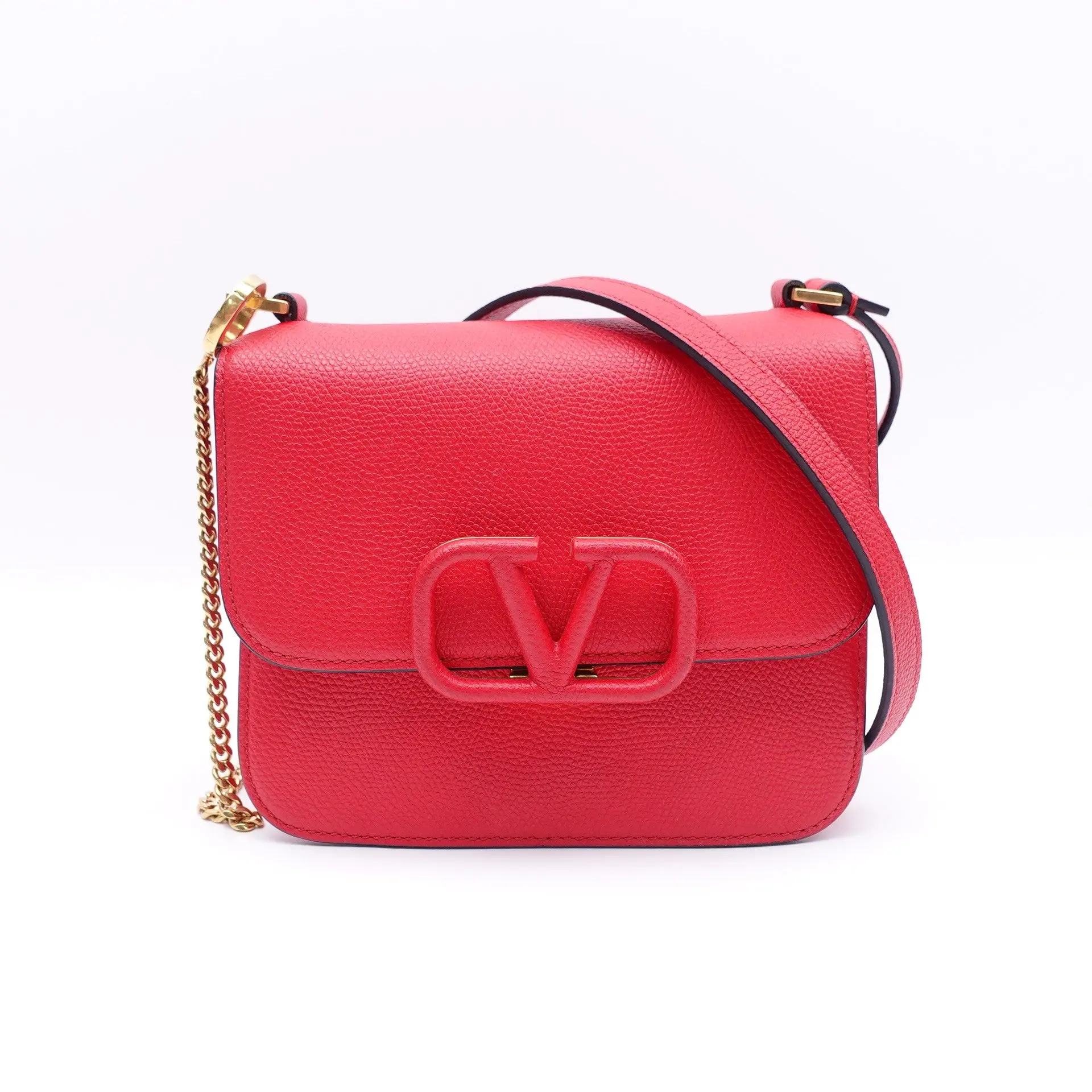 Pre-owned Valentino grained leather Crossbody Bag Red Leather VLogo T10406788