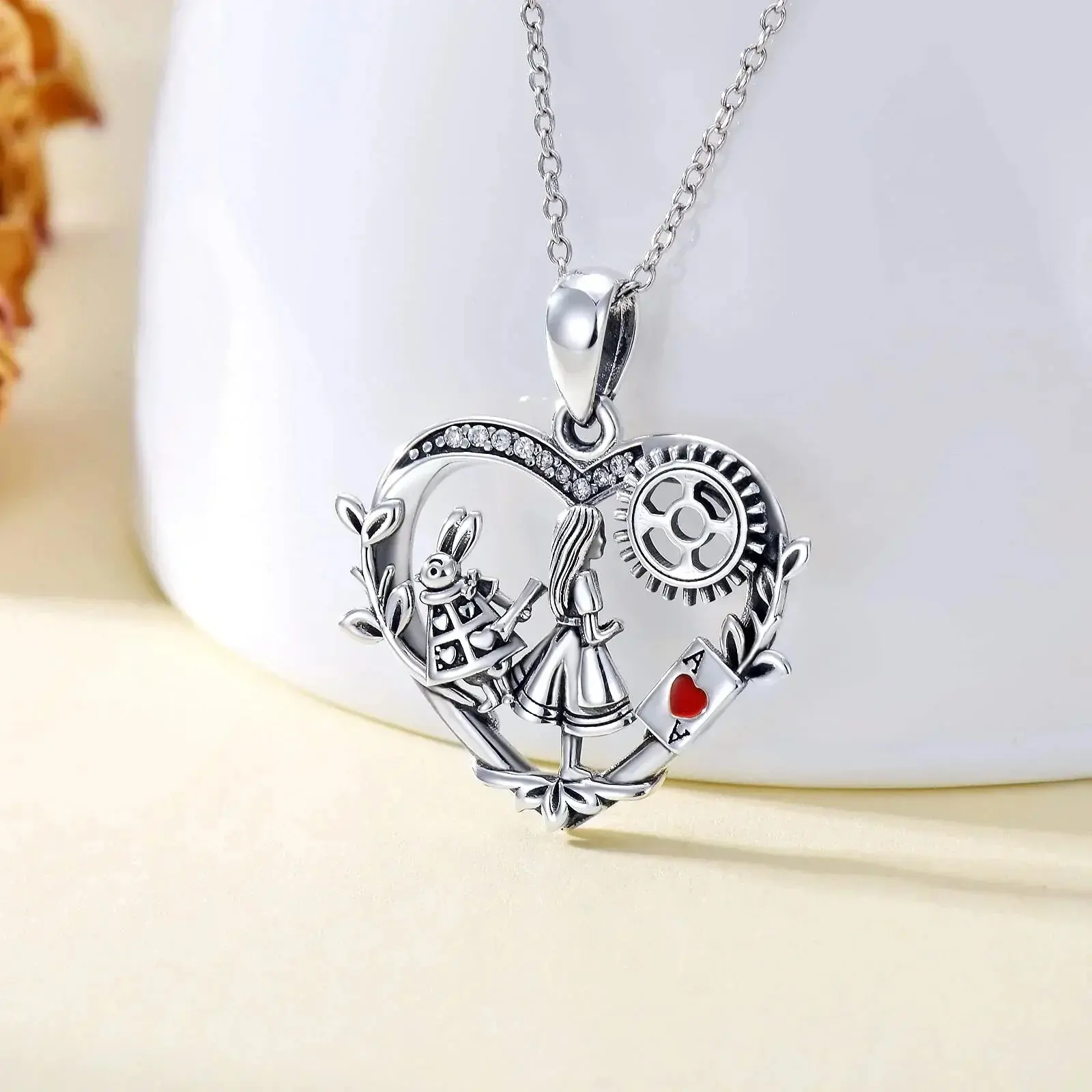 Alice The Wonderland Movie Same Necklace Cute Animal Rabbit Heart Pendant Choker Alice Jewelry Girl Trendy Necklace for Women