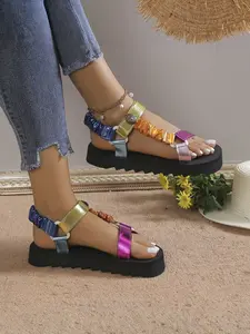 Women's Buckle Heeled Sandals, Comfortable Summer Fashion Beach Shoes, Casual Slip-On Outdoor Footwear, Stylish Ladies' Flip Flops, Comfy Footwear Sandals