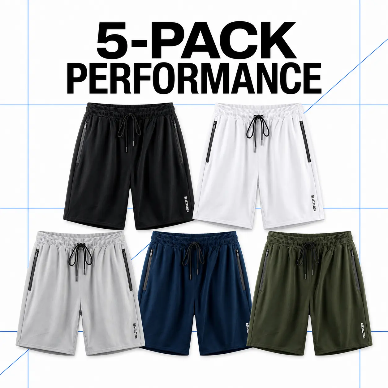5-Pack Men's Athletic Shorts with Zipper Pockets - 7" Quick Dry Gym Workout Shorts