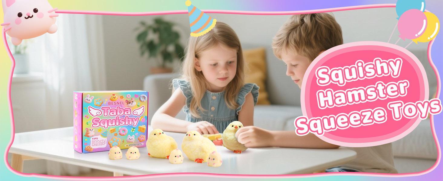 6Pcs Big Taba Squishy Fidget Toys-3.15in, Handmade Ultra Soft Chick Taba Squishy Kit, Cute Fidget Toys Silicone Squeeze Toys for Kids & Adults Stress Relief (Chicken)