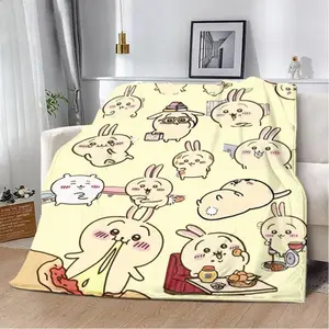 Cute Cartoon Chiikawa Printed Flannel Blanket - Premium Flannel Material Warm Soft Comfortable Throw for Picnic Home Travel Bed Sofa Office Camping Mother's Day Valentine's Day Birthday Christmas Gift