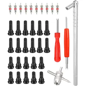 Tire Valve Stem Puller Tool Set, Includes Valve Stem Cores, 4-Way Valve Core Remover, Single Head Tire Valve Core Remover, Valve Stem Installer, and Tire Repair Schrader Valve Tool