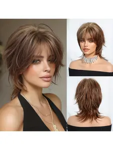 This 12-inch gradient brown rose mesh wig with bangs, Synthetic Wigs, is suitable for everyday wear, including school, dates, parties, and other occasions. It comes with an adjustable cap