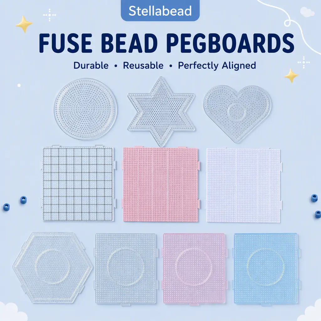Stellabead Fuse Bead Pegboards, DIY Perler Bead Templates & Craft Boards, Heat Resistant Transparent & White Peg Boards for Handmade Pixel Art Projects