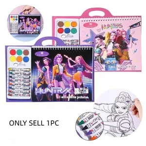 European and American fashion children's cartoon coloring book and painting set, portable art kit with crayons and watercolors, perfect for creative games, suitable for girls' travel and birthday gifts