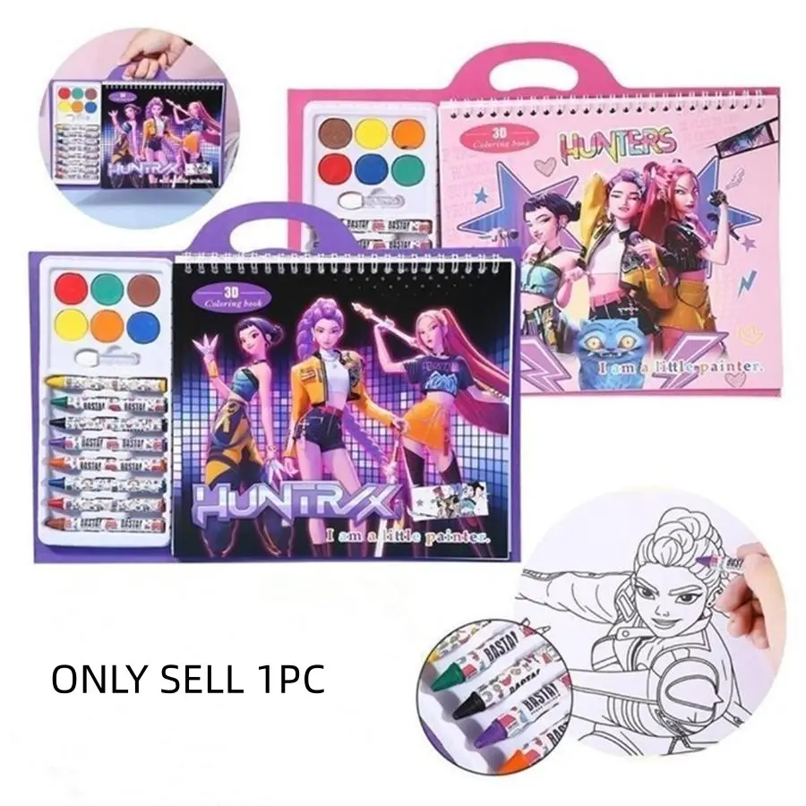 Cartoon Exorcist Girl Pattern Coloring Set, Children's Portable Crayon Watercolor Art Toolbox, Fun Drawing Activity Supplies for Boys and Girls, Ideal Gift for Children, Art School Supplies, Art Sets