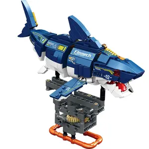 586pcs Half Mechanical Shark Building Blocks Toy, Educational Construction Set, Fun Stem Activity for Kids, Durable Plastic Parts