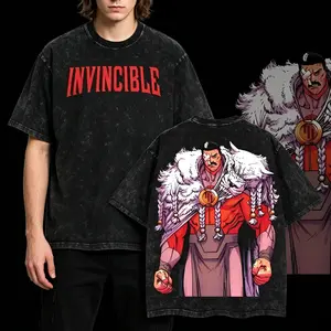 Women's Thragg The Conqueror Viltrumite War Invincible Comic Casual Top - Double Printed, Oversize, Lightweight, Acid Washed TV Series Graphic T-Shirt for Superhero Fans