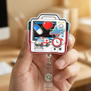 (5 Opts) Defibrillator Badge Reel - Heart Monitor ID Holder, Funny EMT Nurse Gift, Medical Tech Name Tag Clip, ER Icu Accessories, Nurse Gift