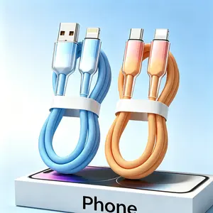 Kaxoe Ice Transparent Gradient Nylon PD Fast Charging Cable 2M Extra Long Heat Resistant Durable Data Transfer Charging Cord Compatible For iPhone 6 to 14 Series