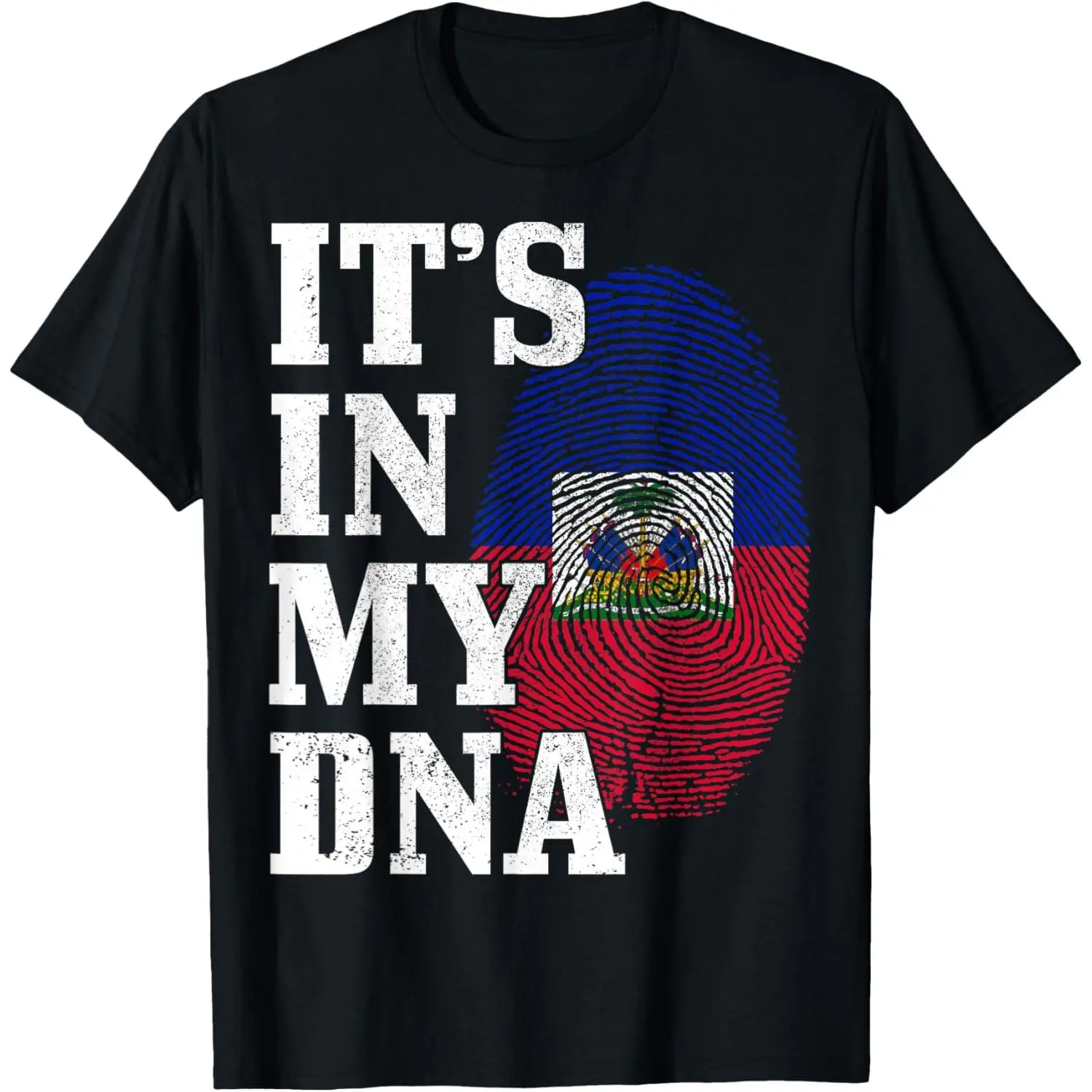 Women's 100% Cotton Short-Sleeve Round Neck Casual Distressed Graphic T-Shirt - Haiti It's in My DNA Fingerprint Haitian Flag Pride