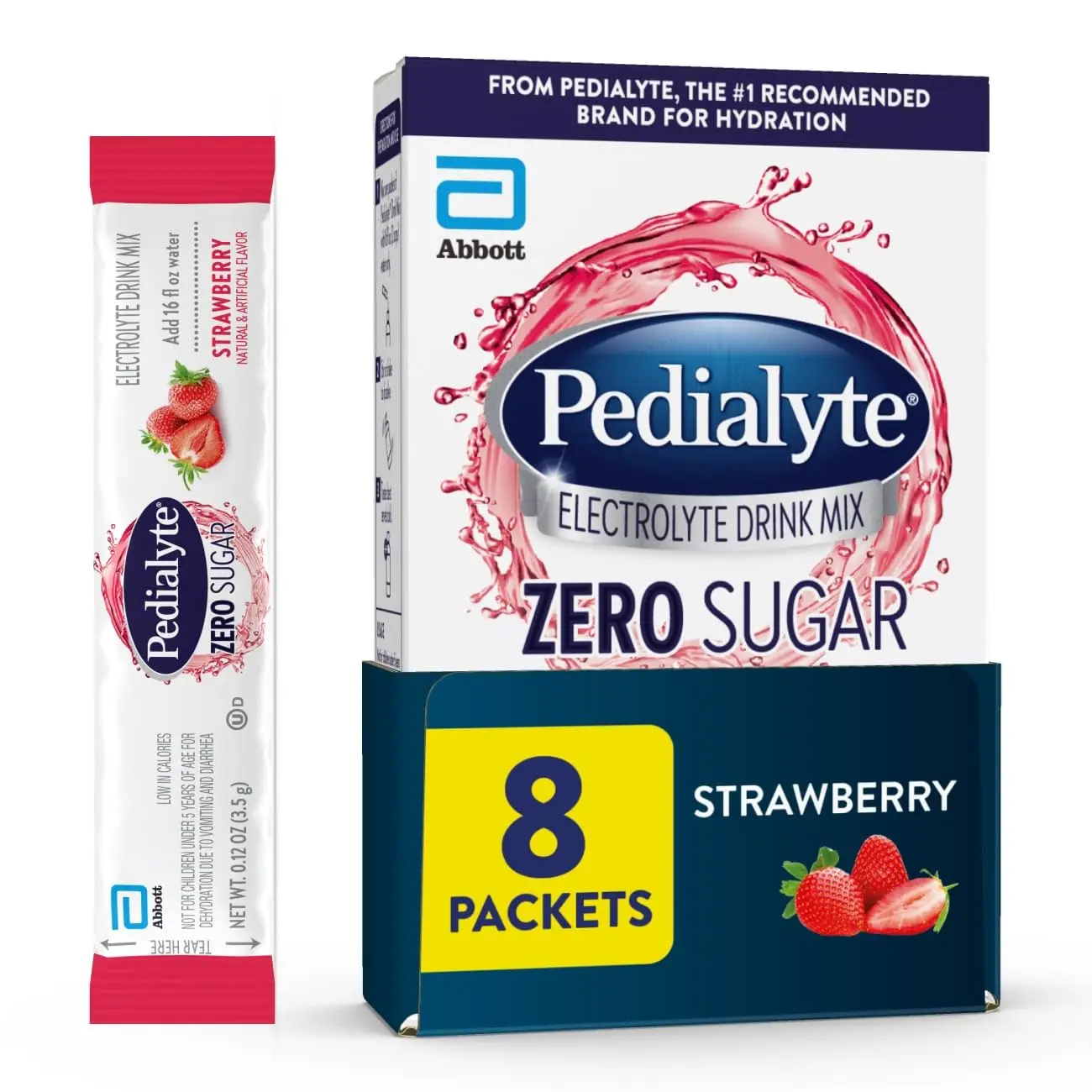 Pedialyte Electrolyte Drink Mix With Zero Sugar | Hydration With Key Electrolytes | Great Hydration Low in Calories | Berry Frost, 8 Powder Packets