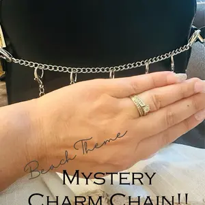 Beach Theme Mystery Charm Chain for Keychains Purses or Car Silver Tone Clip On Chain with Charms