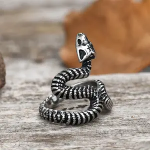 GTHIC Snake Bone Skull Ring for Women Men Stainless Steel Serpent Skeleton Jewelry Daily Wear
