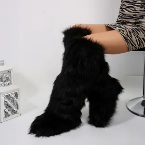 Women’s Plush Snow Boots Over-the-Knee Boots Fashion Wild Long Booties Warm Winter Party Footwear Indoor Outdoor Shoes