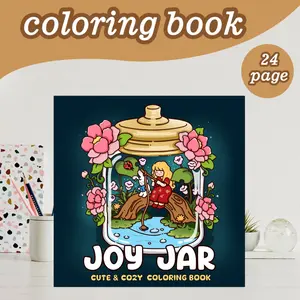 Cute Coloring Book Theme, 24 Bold Stress-Relief Simple Designs, 7.9in X 7.9in Perfect Size, Thick Paper, Ideal Gift for Adults Kids Teens