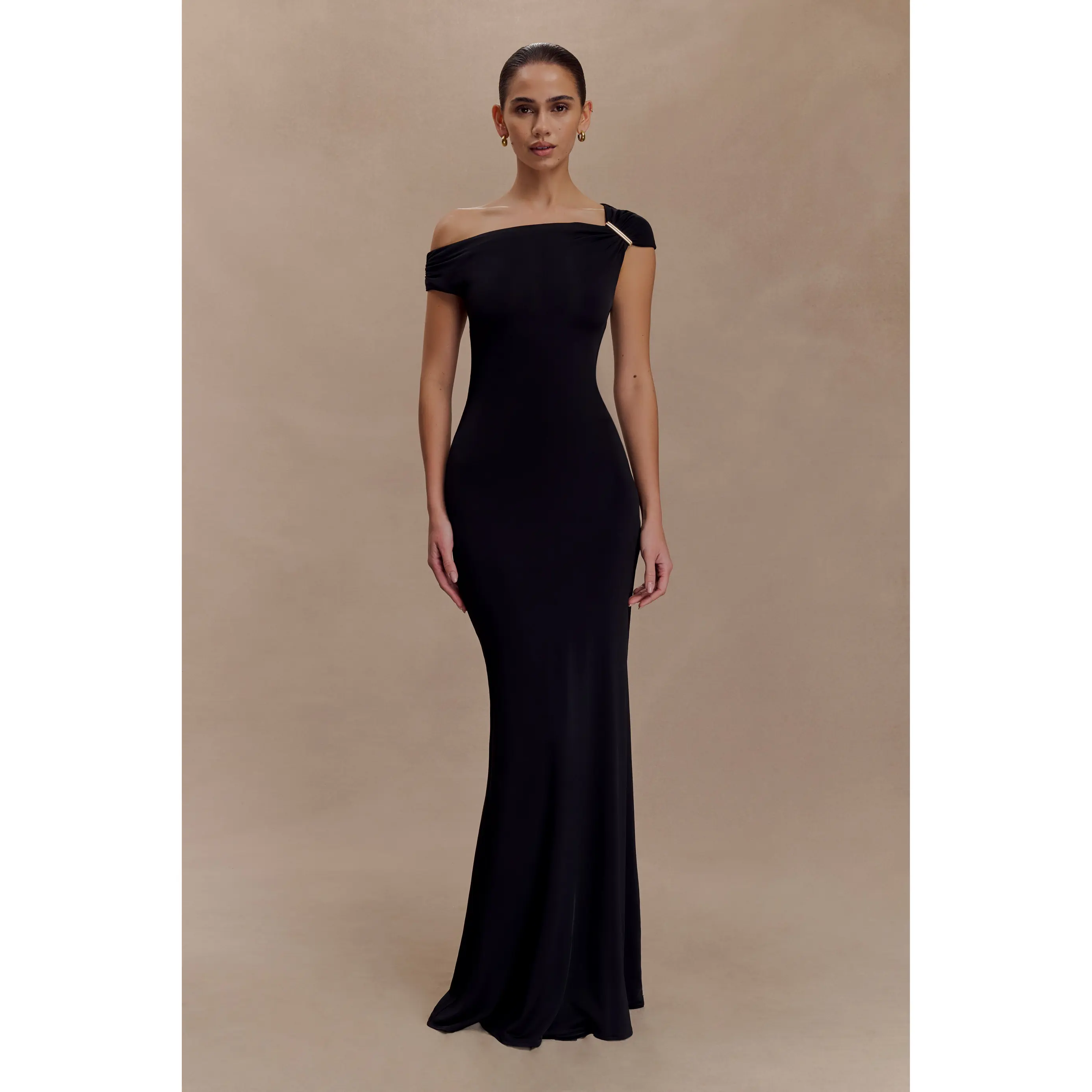 Kinsley Slinky Maxi Dress With Hardware - Black