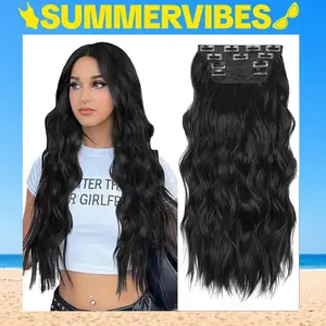 SummerVibes AISI HAIR Clip in Synthetic Hair Extension 4PCS Long Wavy Hair Extensions 20/24 Inch Synthetic Thick Hairpiece for Women