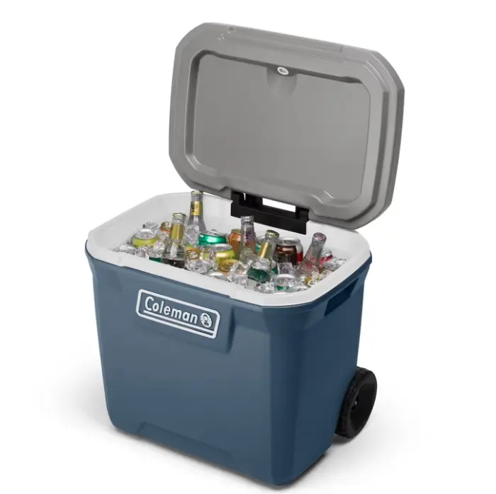 Coleman 316 Series 60QT Hard Chest Wheeled Cooler, Lakeside Blue, portable cooler, insulated chest, wheeled ice chest, beach gear, camping supplies, travel equipment