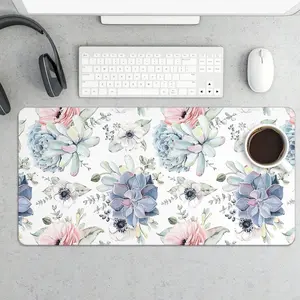 Watercolor Succulents Desk Mat Plants Succulent Roses Desk Pad Protector Large Gaming Mouse Pad Stable Rubber Base Mousepad Keyboard Mouse Mat for Work Game Office Home