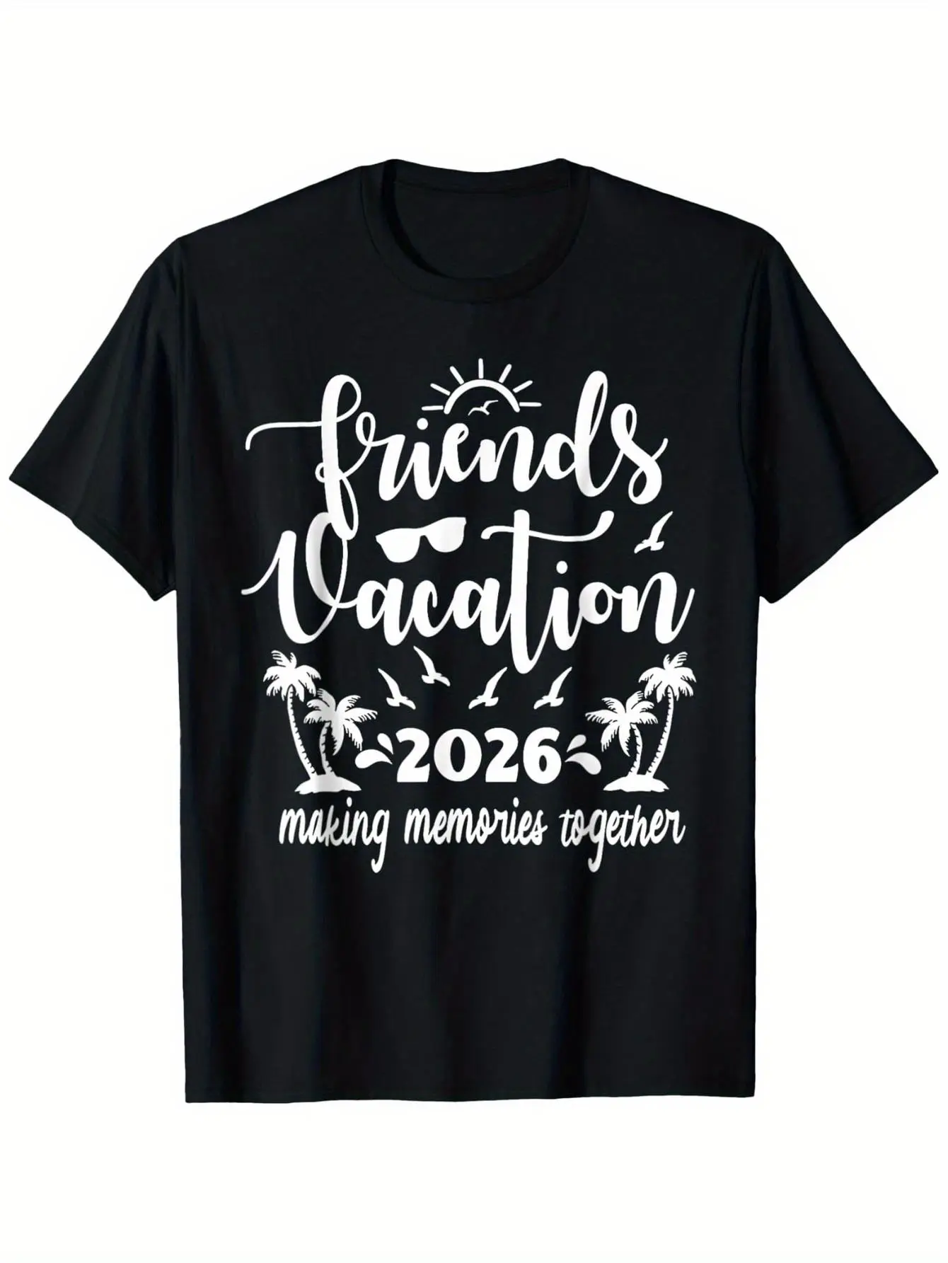 Friends Vacation 2026 Matching Group T-Shirts - Heavyweight 180gsm Funny Friend Trip Graphic Tees with Palm Trees & BFF Design - Unisex All-Season Comfort Fit for Bachelorette Parties Best Friend Outings Group Trips - Sizes S-XXXL (Men's & Women's) - Trav