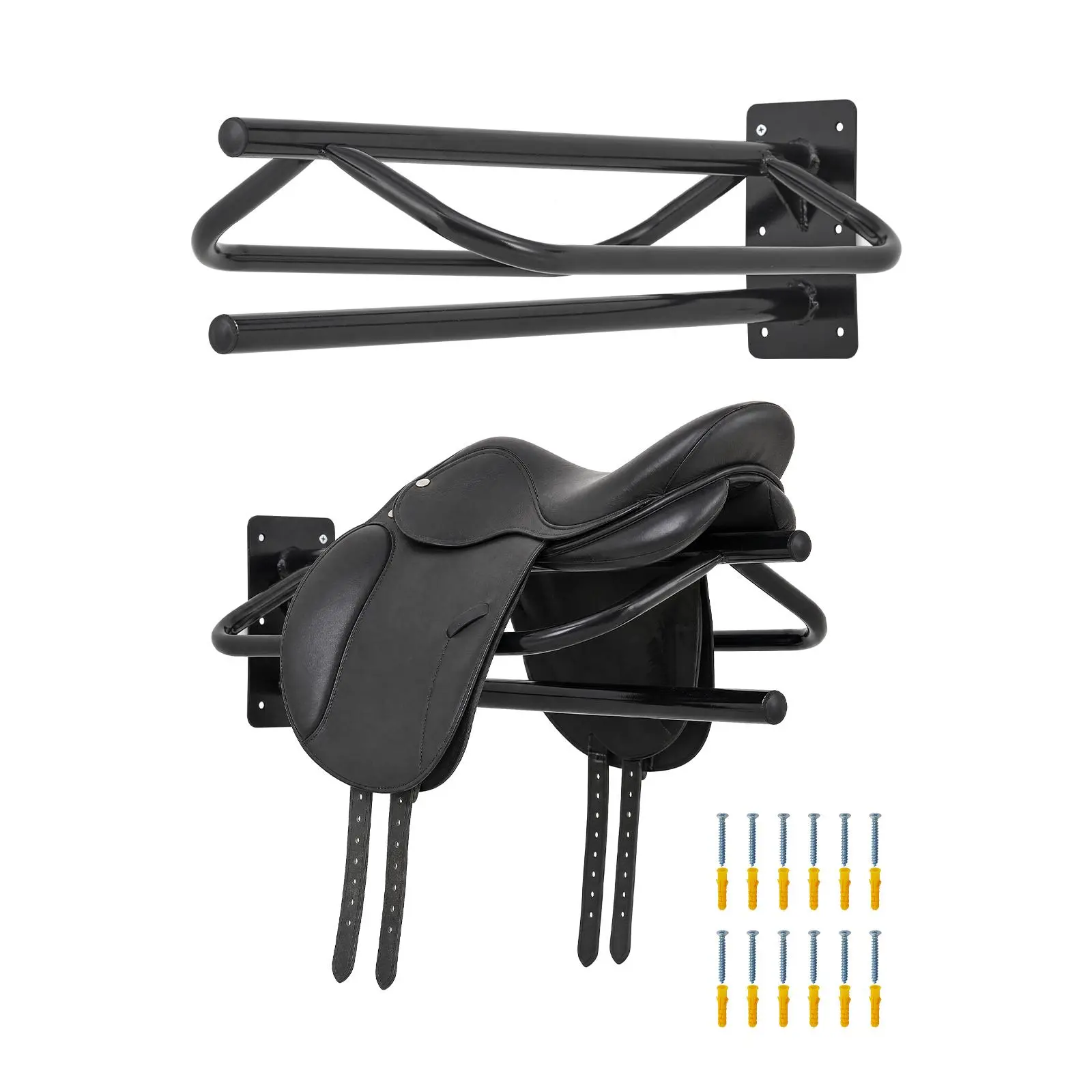 2 Pack Wall Mounted Saddle Rack with Double Pad Bar – Heavy Duty Steel Horse Saddle Stand for Barn Storage, Stable Organizer Rack for Tack Room