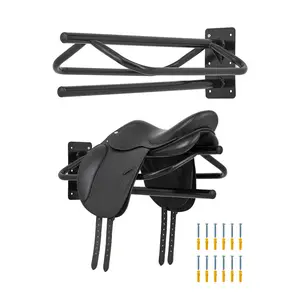 2 Pack Wall Mounted Saddle Rack with Double Pad Bar – Heavy Duty Steel Horse Saddle Stand for Barn Storage, Stable Organizer Rack for Tack Room