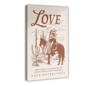 Western Cowboy Couple Wall Art, Vintage Desert Cactus Canvas Print, Boho Southwestern Home Decor, Romantic Horse Riding Poster, Aesthetic Room Decoration
