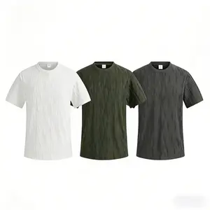 Men’s summer textured jacquard short-sleeve T-shirt, loose fit, crew neck, breathable top, premium subtle texture, casual and versatile tee