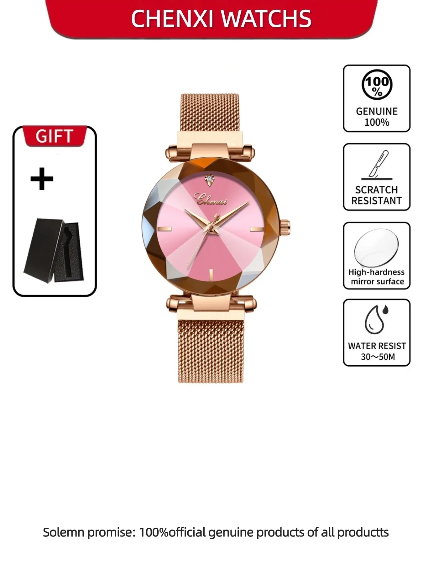 CHENXI Simple and Comfortable Women's Watch Lightweight Magnetic Buckle Stainless Steel Mesh Strap Watch Waterproof Exquisite Quartz Watch Versatile and Elegant Women's Watch for Workplace