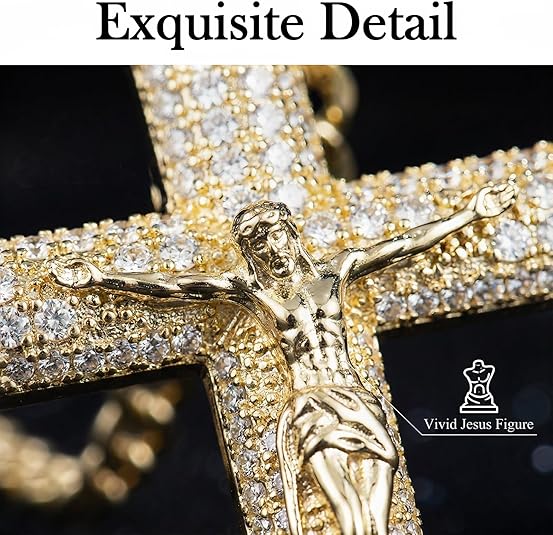 14K Real Gold-Plated Cross Necklace for Men,Tarnish-Free Cuban link chain with Jesus Crucifix Pendant, 24" Long, Christian Religious Jewelry Gift,Hypoallergenic & Tarnish-Resistant, Durable Hip Hop Jewelry for Daily Wear 14K Real Gold-Plated Cross Necklace for Men,Tarnish-Free Cuban link chain with Jesus Crucifix Pendant, 24" Long, Christian Religious Jewelry Gift,Hypoallergenic & Tarnish-Resistant, Durable Hip Hop Jewelry for Daily Wear