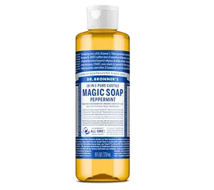 Dr. Bronner's Pure-Castile Magic Liquid Soap (Peppermint, 8 Ounce)- Made with Organic Oils, 18-in1 Uses: Face, Hair, Hand & Body Soap, Laundry, Pets- Concentrated, Vegan, Non-GMO