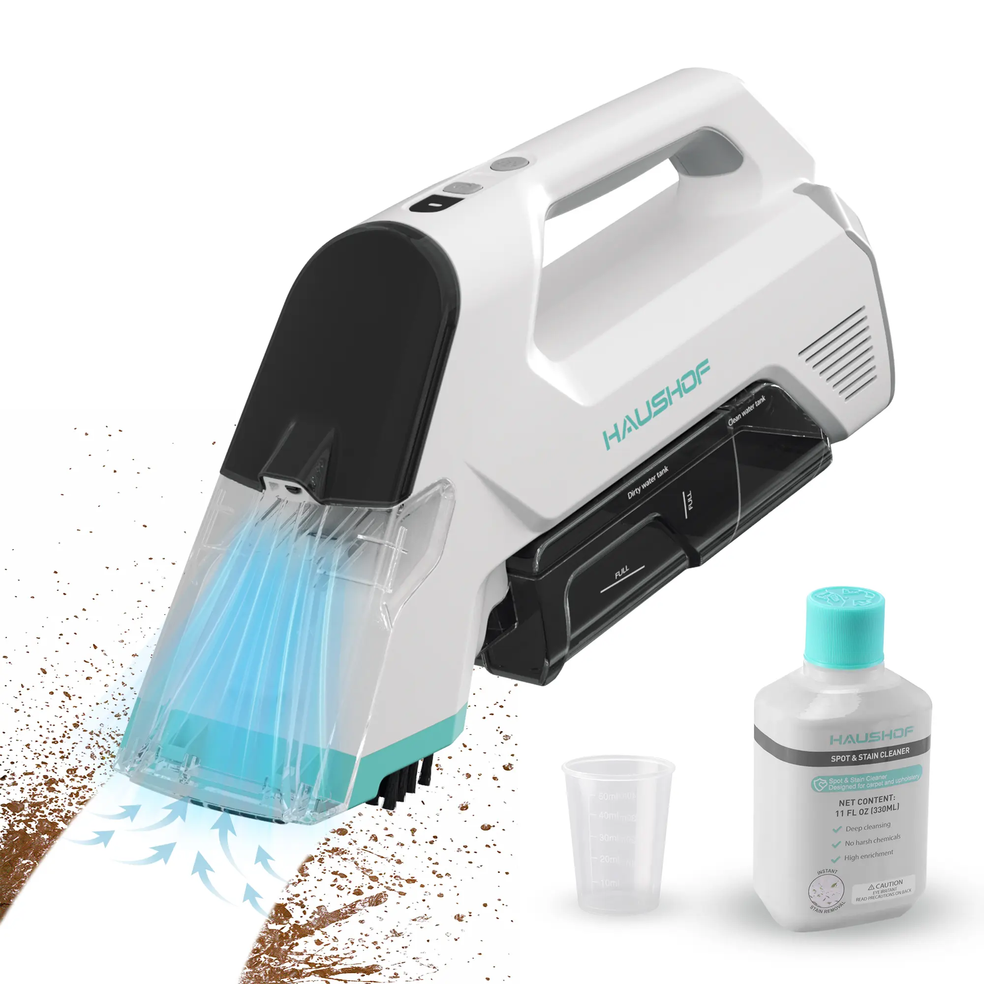 #fathersdaygift HAUSHOF Handheld Carpet Cleaner, 12V Cordless Portable Carpet Cleaner, 6.5KPa Spot Cleaner with 2 Water Tanks, Type-C Charge, Spot & Stain Cleaner, Handheld Upholstery Cleaner for Stairs, Car