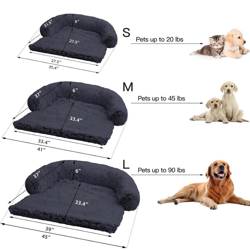 Calming Dog Bed Fluffy Plush Dog Mat for Furniture Protector with Removable Washable Cover for Large Medium Small Dogs and Cats (Large(45x37x6), Dark Grey) comfortable pet