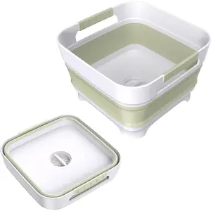 Collapsible Dish Basin 9L Capacity Portable Sink for Kitchen Camping RV Gray Green