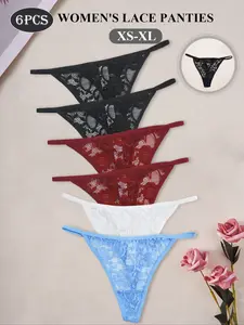 Breathable & Comfortable Women‘s Lace Thong Panties 5-Pack Underwear - Features a Soft, Exquisite Lace Waistband That Won’t Dig In, Keeps You Feeling Fresh and Unrestricted, Perfect for Sensitive Skin. Fitted High Cut Panty