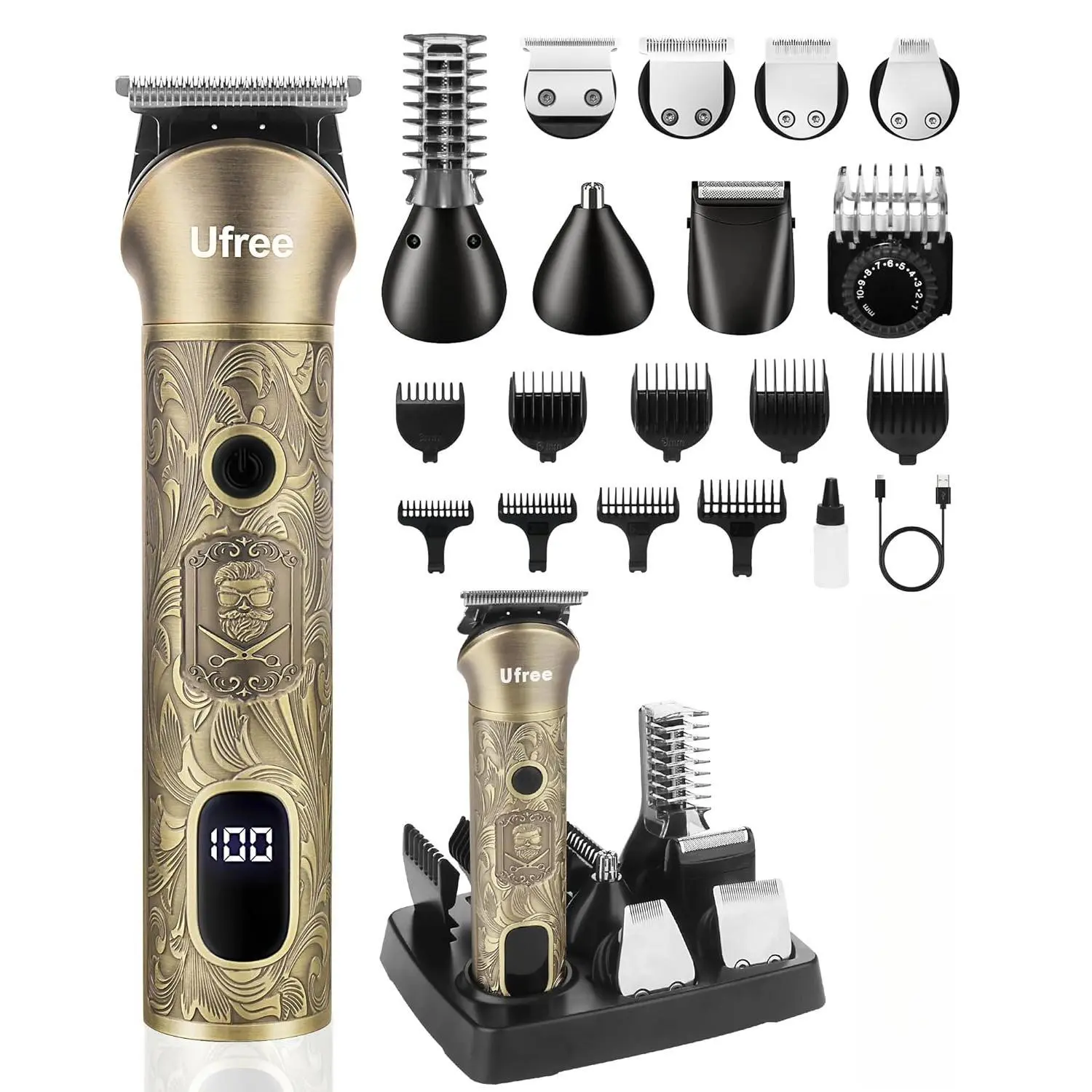 Ufree Beard Trimmer for Men, Cordless Hair Clipper Shaving Kit for Mustache Body Nose Ear Hair Facial, Adjustable Beard Grooming Kit Birthday Gifts for Men