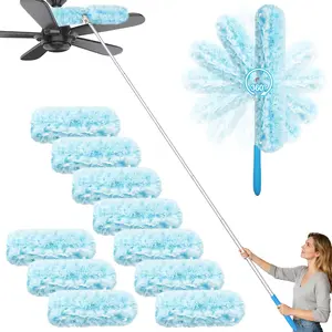 Duster with 6 ft Extension Pole, 10 Refills Compatible with  Super Extendable Handle Heavy Duty Dusting Wand Starter Kit for Cleaning High Ceiling Fan Shelves Vent Window Blind