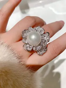 1 PC Gorgeous Cubic Zirconia & Faux Pearl Ring For Women For Mother's Day Gift Party Jewelry Fashion Rings