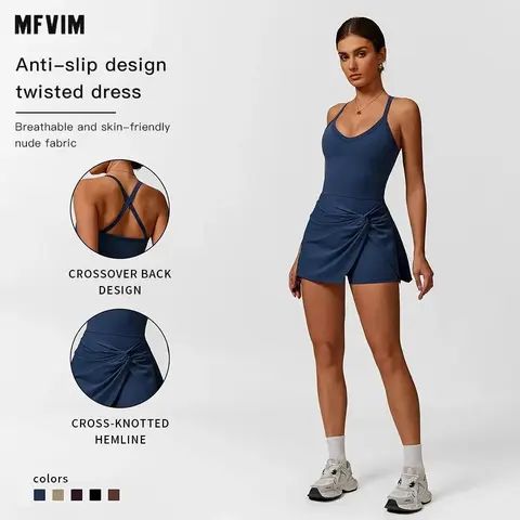 Women's Sleeveless Sporty Tennis Dress - 78% Nylon Stretch, 22% Spandex Flex Tank Athletic Dress with Built-in Shorts, Bend & Stretch, Machine Washable for Tennis, Workout, Travel Essentials